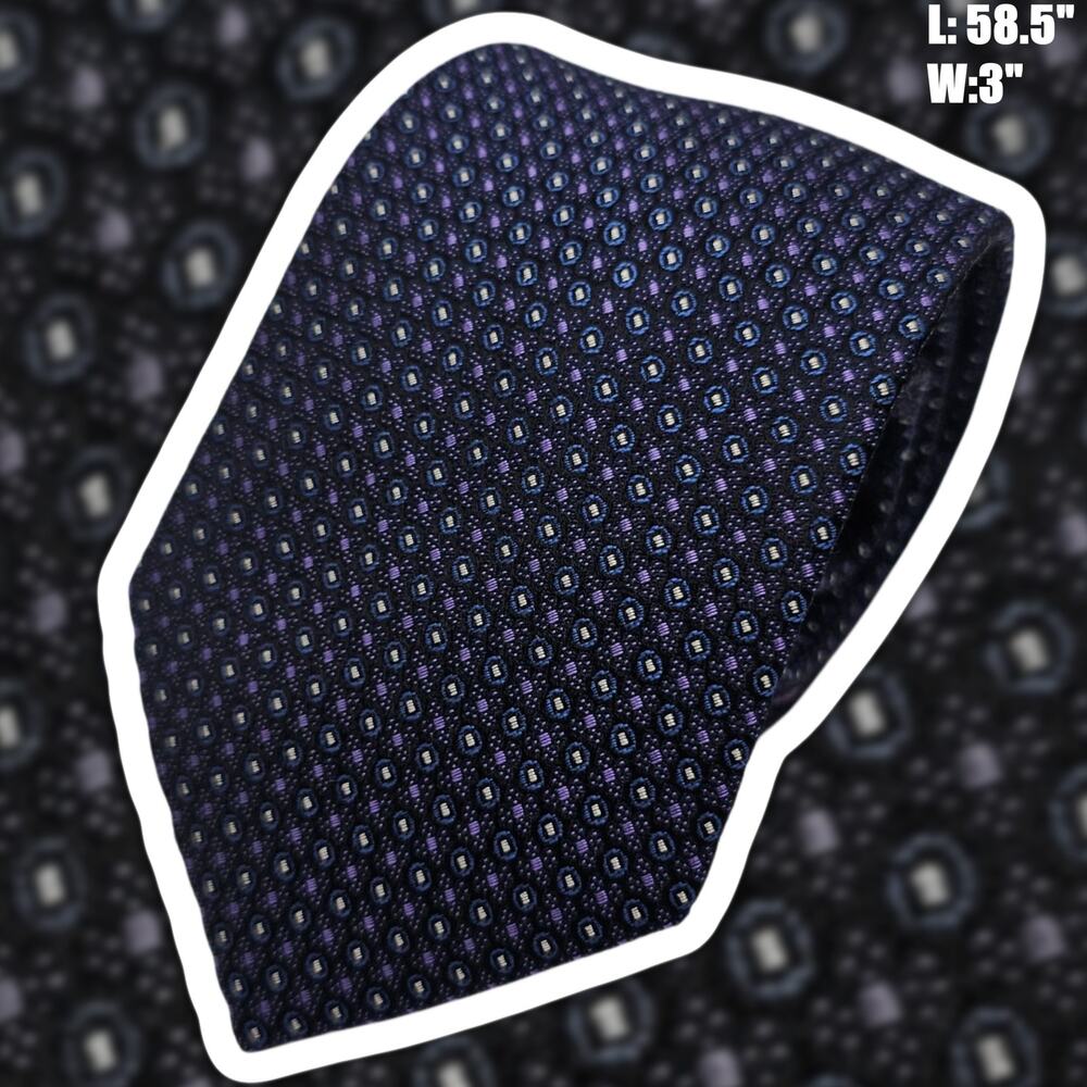 Vertu Italy Tie Blue Purple Geometric Foulard Woven Silk Luxury Made In Italy